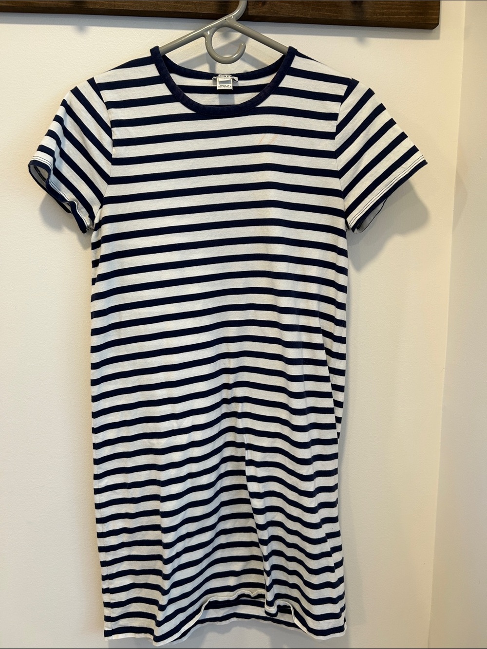 J. Crew Navy and White Striped Casual T-Shirt Dress